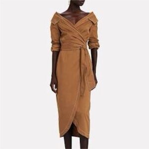 STAUD Elegant Tan Midi Wrap  Dress Size XS